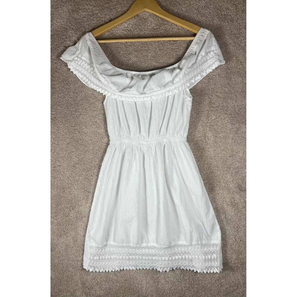 Sea Spice White 100%‎ Peruvian Cotton Off Shoulder Crochet Lace Mini Dress Small